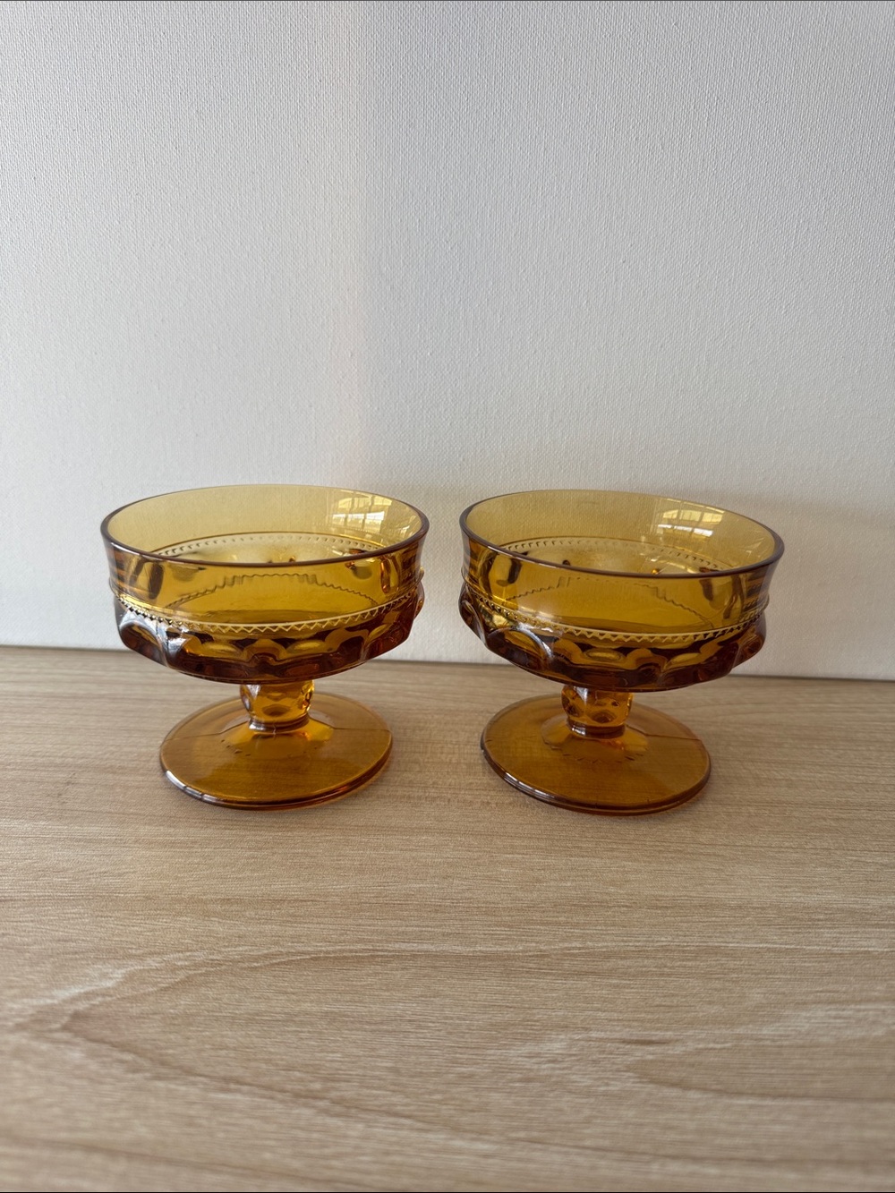 Ice cream for 2! Amber Glass Pedestal Dessert Bowls Vintage Style Set of 2